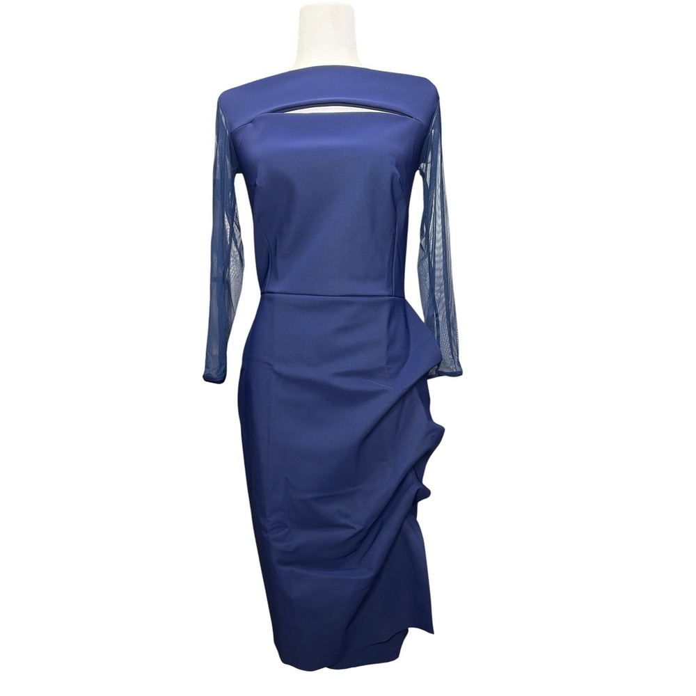 Chiara Boni Kate Illusion 3/4 Mesh‎ Sleeve Dress w/ Front Cutout